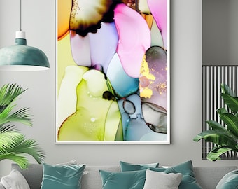 Sheer Abstract Lime Green Art Print: Pastel Pink Ink Bubble Wall Decor