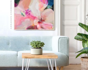 Sheer Pink Blossom Abstract Fine Art Print, Interior Design, Pastel Floral Wall Art, Coral Home Decor, UK artist