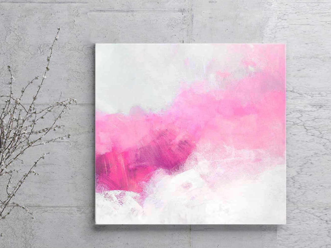 Bright pink abstract art painting with turquoise and red - wow!