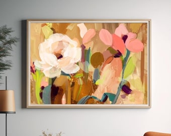 Tawny Abstract Flower Print: Neutral Soft Pink Wall Art, Pastel Decor