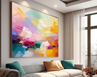 Tangerine Tempest Abstract Art Print: Modern Multicolour Giclée Canvas