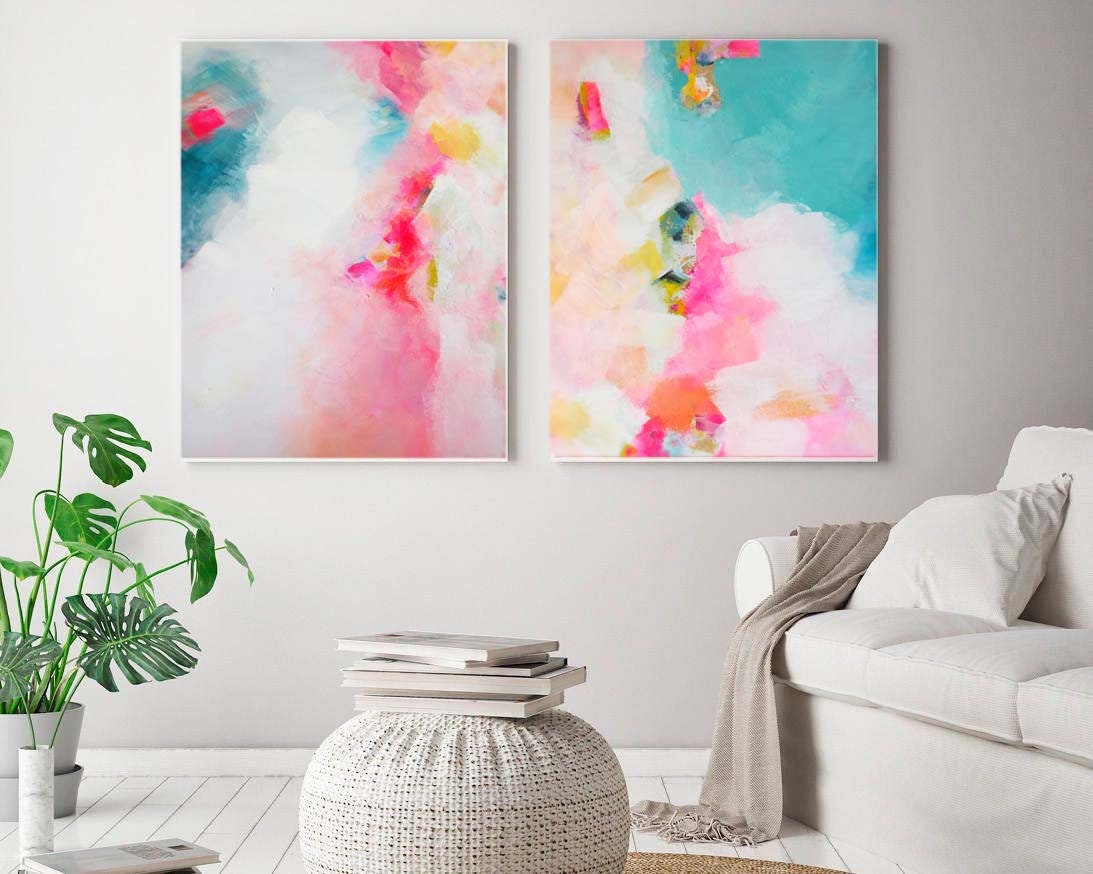 Miami Sky Abstract Print Set, Large Modern Wall Art, Embellished with ...