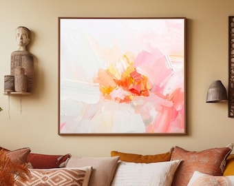 White Coral Blossom Abstract Art Print, Pastel Pink, Light Pastel Floral Wall Decor, Office Interior Design, UK artist