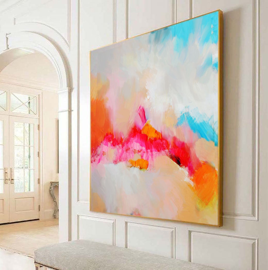 Tangerine Clouds Abstract Art Print Bright Modern Home Decor 