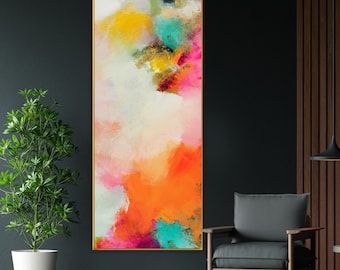 Miami Orange Fine Art Abstract Print with Gold leaf, Tall Canvas, Modern Home Decor, Long Narrow Print, Wall Art, UK