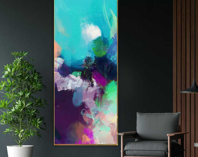 Bright Mint Abstract Canvas Print: Indigo Blue Modern Wall Art