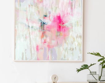 White Heather Fine Art Print, Textured Pink Abstract Art, Large Modern Wall Art, Pastel Decor, UK artist