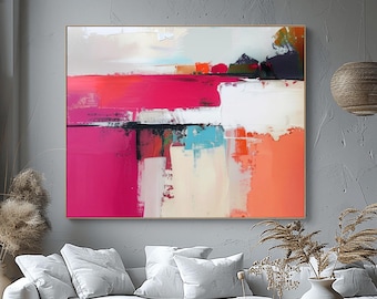 Abstract Bright Pink Art Print: Orange Wall Decor, White Interior Design