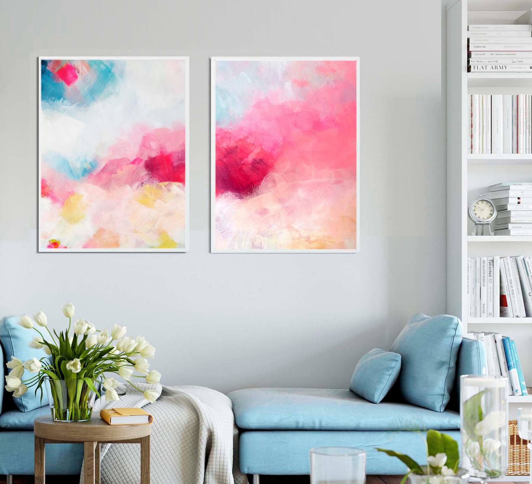 Creamcicle Pink Abstract Fine Art Print Set, Modern Home Decor, Acrylic ...