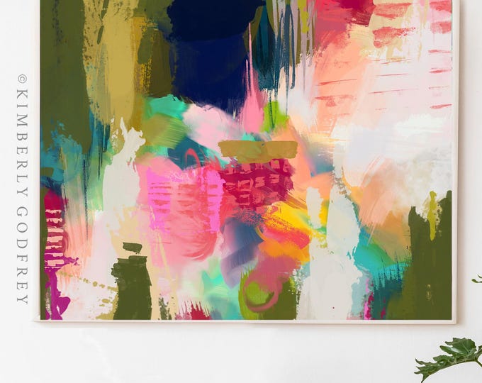 Abstract Art Print: Olive Green, Pink, Modern Home Decor