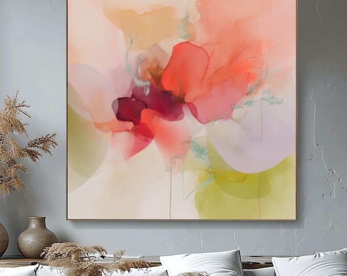 Abstract Coral Petals Art Print: Vibrant Plum Accents, Floral Wall Art