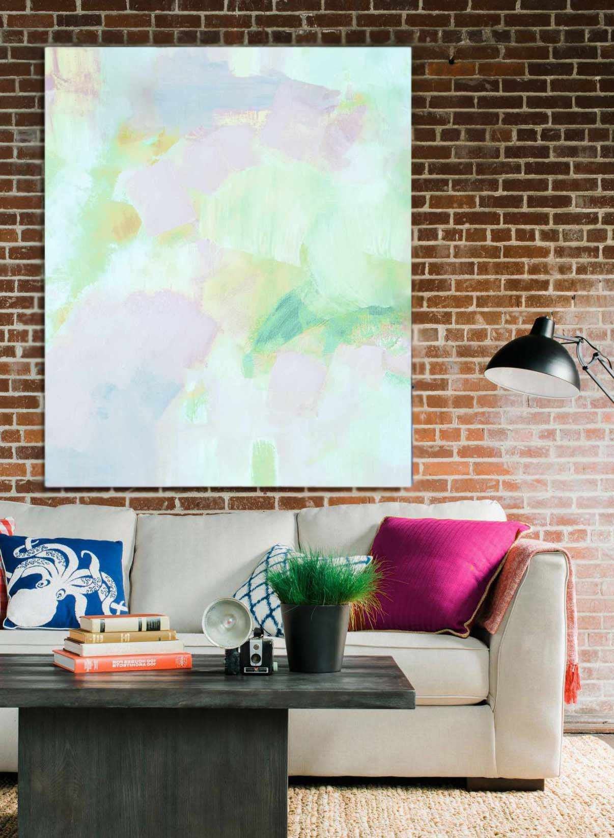 Pale Mint Green Abstract Fine Art Print, Embellished