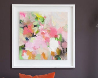 Coral and Sage Green Abstract Fine Art Print, Modern Flower Decor, Pink Aesthetic, Floral Wall Art,  UK Artist
