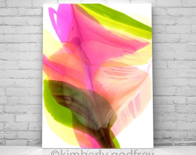 Pink Abstract Floral Art Print: Large Giclee Flower Wall Art