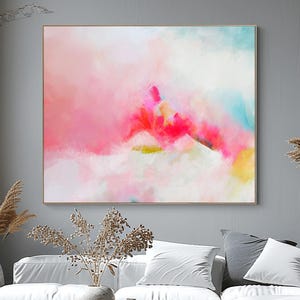 Lámina artística abstracta Miami Pink Sky: Lienzo texturizado, decoración blanca para el hogar