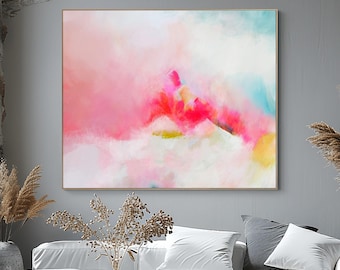 Miami Pink Sky Abstract Art Print: Textured Canvas, White Home Decor