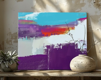 Purple Abstract Sky Art Print: Teal White Accents Interior Design, UK Artist