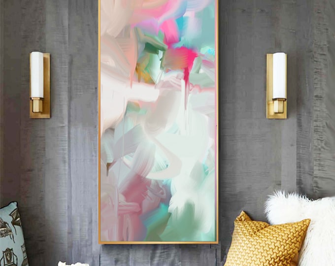 Summer Mint Abstract Print, Long Narrow Wall Art Decor