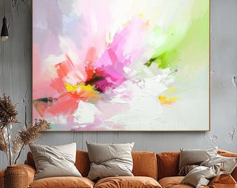 White Abstract Art Print: Pale Pink, Teal & Sage Green Skies