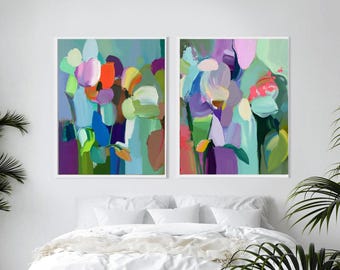 Turquoise & Mint Set of 2 Abstract Prints: Teal Blue Wall Art for Home Decor,