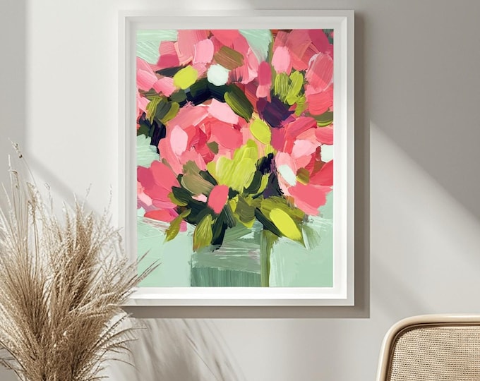 Blush Pink Floral Art Print: Sage Green Abstract Wall Decor