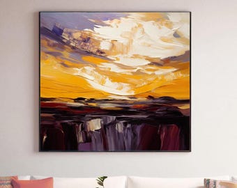 Amethyst Sands Abstract Fine Art Print, Large Plum Wall Art, Dark Purple, Mustard Gold  Decor, Livingroom  UK artist