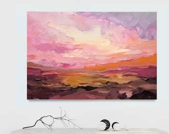 Lavender Sunset Abstract Art Print, Pink Sky Canvas, Plum Decor