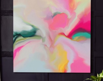 Sale Blush Pink Lily Abstract 24x24" Canvas Art Print, Interior Design, Coral Decor, Pastel Colours, UK artist