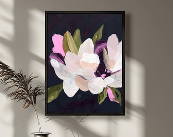 Pastel Peony Abstract Art Print: White Pink Floral Wall Decor,