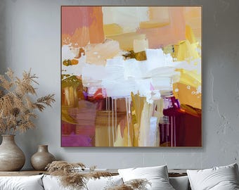 Coral Peach Abstract Art Print: Pastel Pale Pink Wall Decor