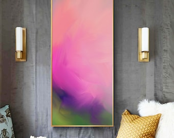 Pink Coral Blush Floral Abstract Print, Narrow Painting, Home Decor Long Vertical Canvas Print, Wall Art UK