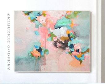 Pink Sage Fine Art Abstract Print, Sea Foam Green Canvas, Textured Pale Blush Home Decor, Soft Zen Wall Art, UK Artist