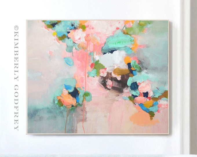 Pink Sage Floral Abstract Art Print, Soft Blush Coral Decor