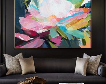 White Rose Abstract Fine Art print, Contemporary Pink Floral Art, Soft Green Aesthetic, Interior Design, UK artist