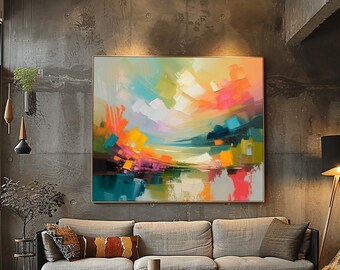 Tangerine Horizon Abstract Print, Home Decor, Orange Interior Design, Coral Pink Aesthetic Wall Art, UK artist
