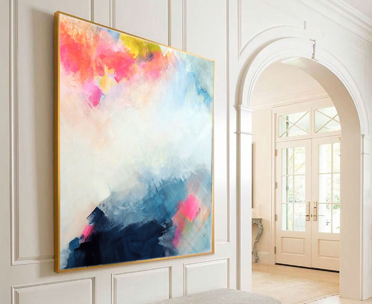 Blush Indigo Abstract Fine Art Print, Embellished Contemporary