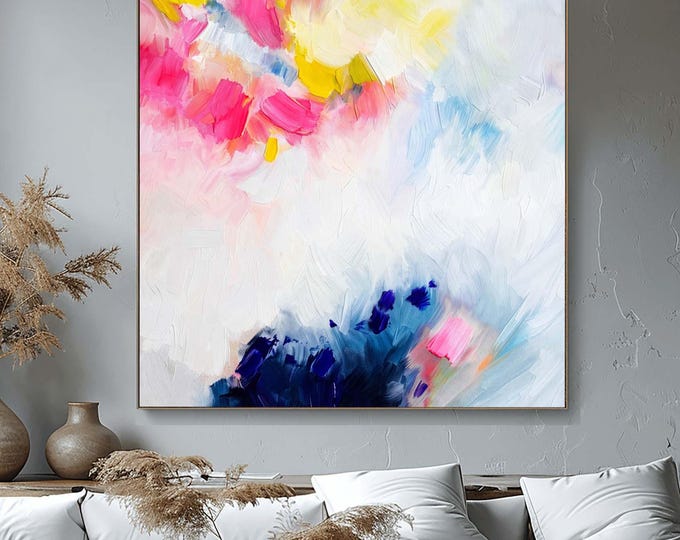 Blush Indigo Sky Abstract Art Print:  Pink Wall Art Decor