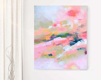 Pink Heather Abstract Art Print, Coral Home Decor, Oversized Canvas Wall Art for Living room