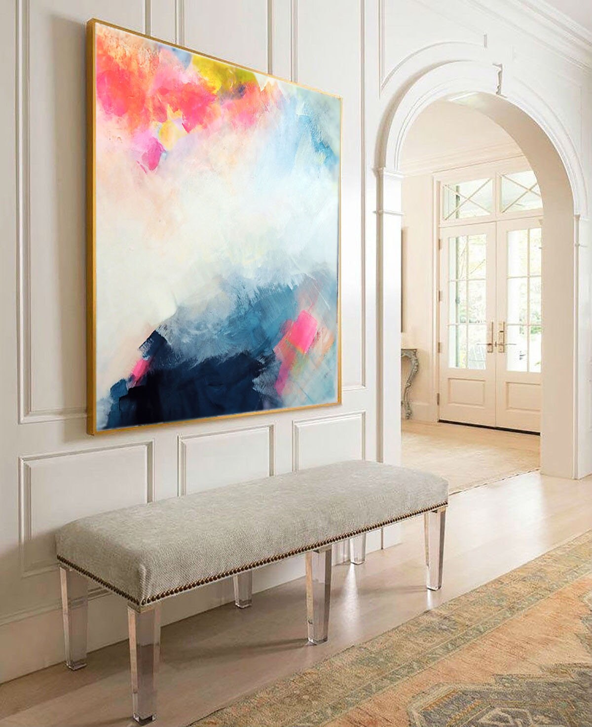 Blush Indigo Abstract Fine Art Print, Embellished Contemporary