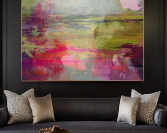 Seafoam Sunset Abstract Fine Art Print, Teal Blue Contemporary Living room Wall Art, Mustard Yellow, UK artist