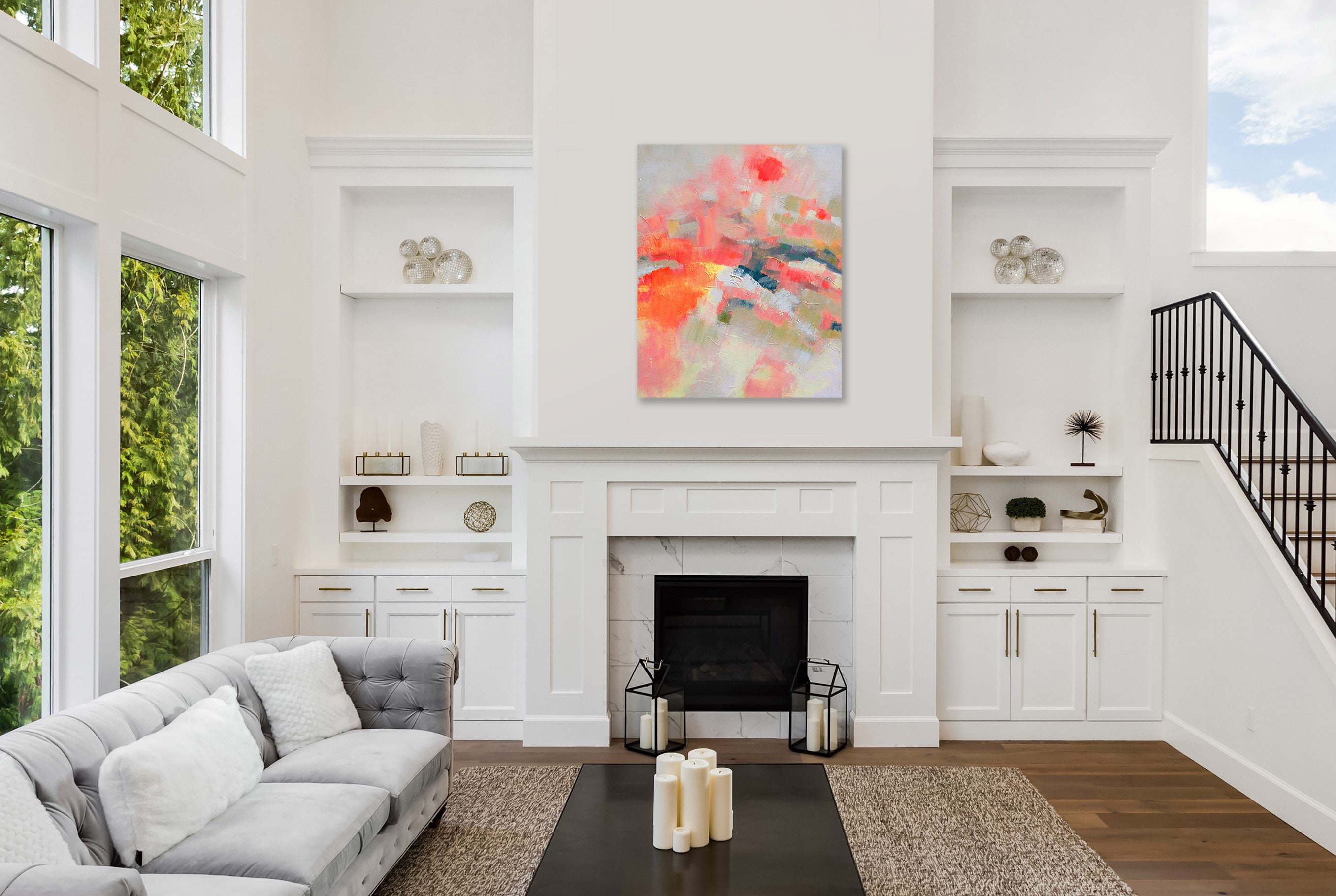 Coral Heather Abstract Art Print, Orange Home Decor, Bright