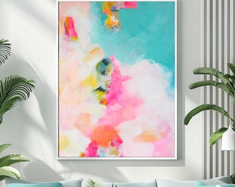 Miami Mint Abstract Print: Teal Mint Pink & Gold Leaf Wall Art