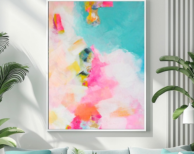 Miami Mint Abstract Print: Teal Mint Pink & Gold Leaf Wall Art
