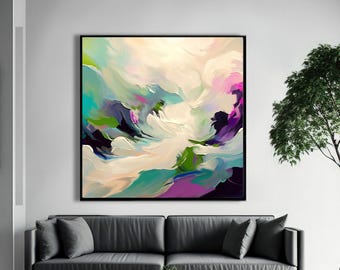 Violet Indigo Sky Abstract Art Print, Contemporary Modern Decor, Cool Colours, Light Mint Green Wall Art, UK, British Art