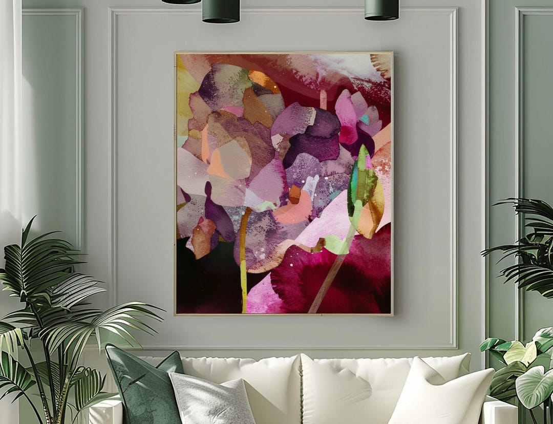 Vibrant Floral Abstract Art Print: Plum Blossoms Modern Wall Decor ...