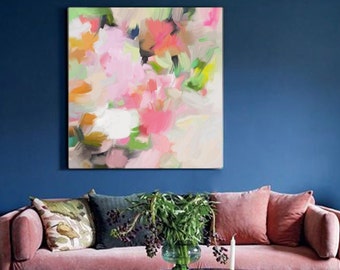 Coral and Sage Green Abstract Fine Art Print, Modern Flower Decor, Pink Aesthetic, Floral Wall Art,  UK Artist