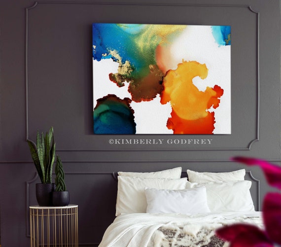 Teal Orange Abstract Print: Red Giclée Ink Wall Art