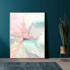 Icelandic Pink Fine Art Print Abstract Print, Cool Soft Interior Design, Light Teal Green, Pastel Mint, UK Artist