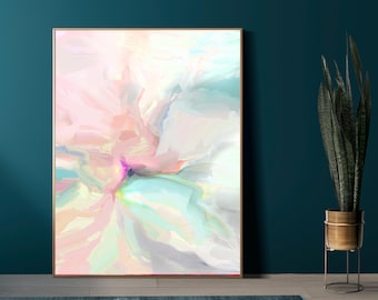 Icelandic Pink Fine Art Print Abstract Print, Cool Soft Interior Design, Light Teal Green, Pastel Mint, UK Artist