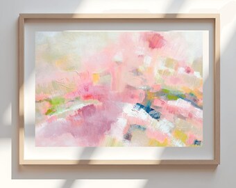 Pink Heather Abstract Paper Print, Pastel Coral Wall Art, 20x30 inches